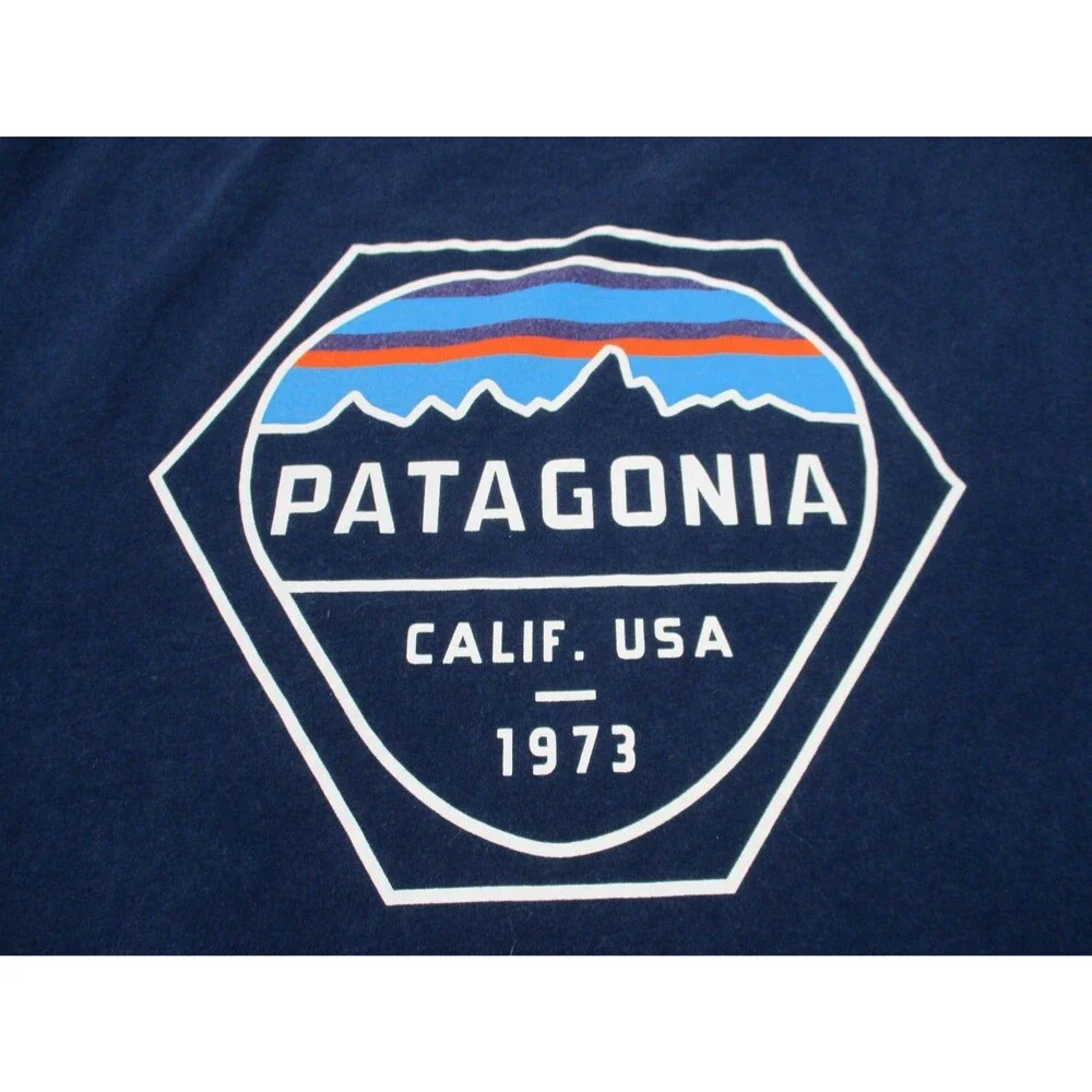 Patagonia Shirt Mens 2XL Slim Fit Blue Organic Cotton Tee Crew Neck Short Sleeve - Picture 6 of 15